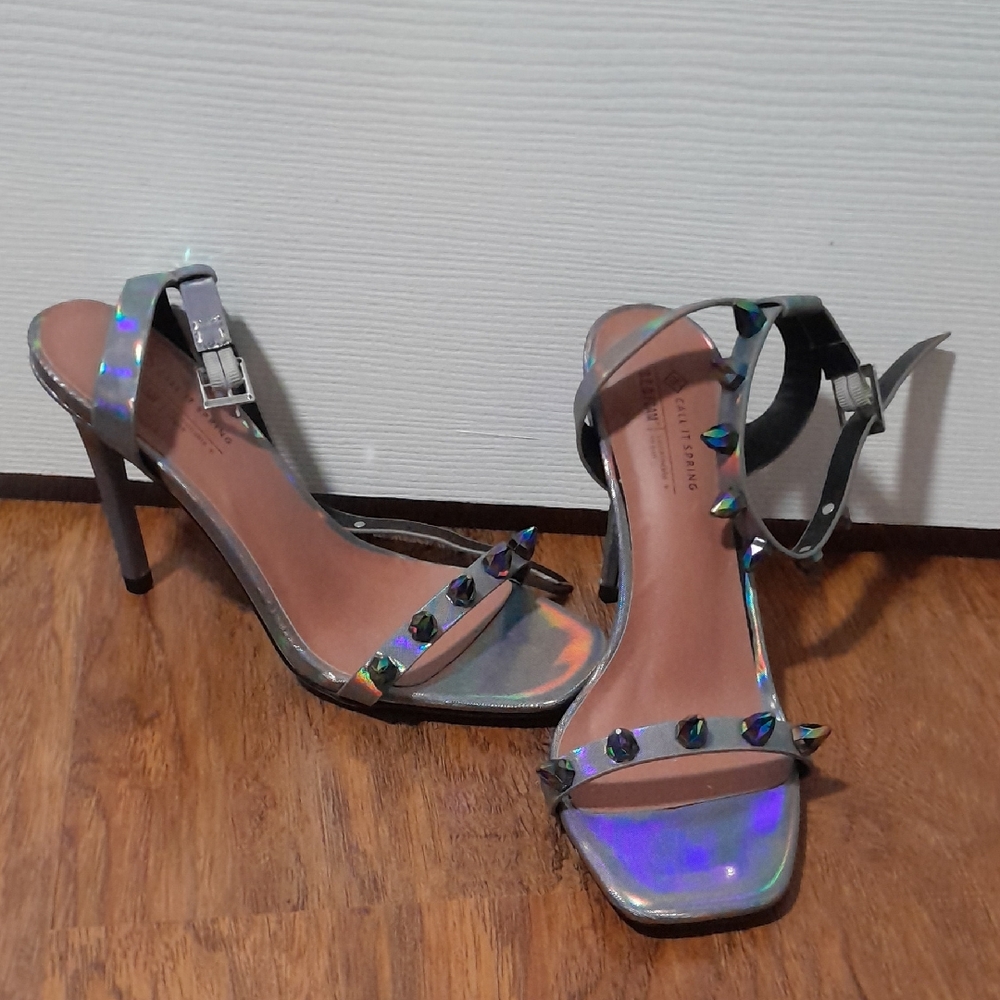 Call It Spring Silver Heels with Transparent Straps